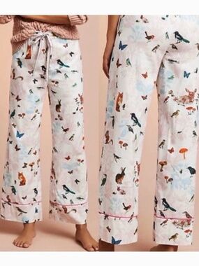 Anthropologie Nathalie Lete Woodland Creatures Flannel Pajama Pants Extra Small